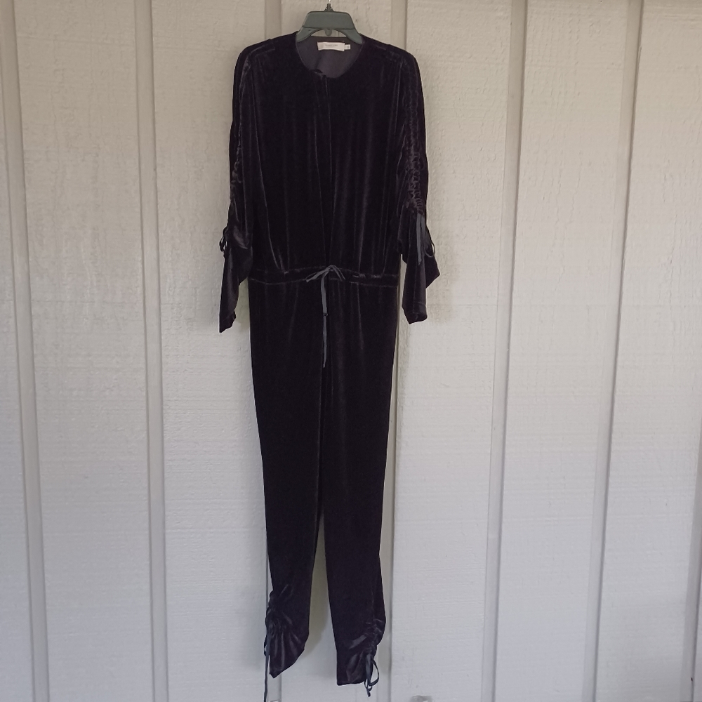 Preen Line Ruby Ruched Velvet Jumpsuit Size XS Black Drawstring Button Pocket